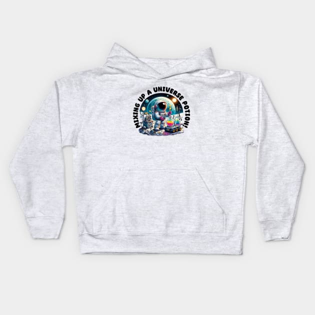 Mixing up a Universe Potion - Funny Cute Astronaut Kids Hoodie by Muslimory